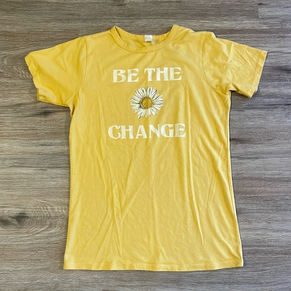 Sunflower Yellow Gold "Be The Change" Short-sleeve Casual Graphic T-shirt - Picture 2 of 7
